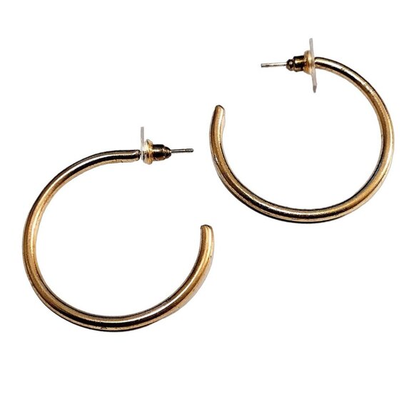 1 1/2 Inch 40mm Open End Hoop Pierced Post Earrings Gold Tone - Picture 2 of 5